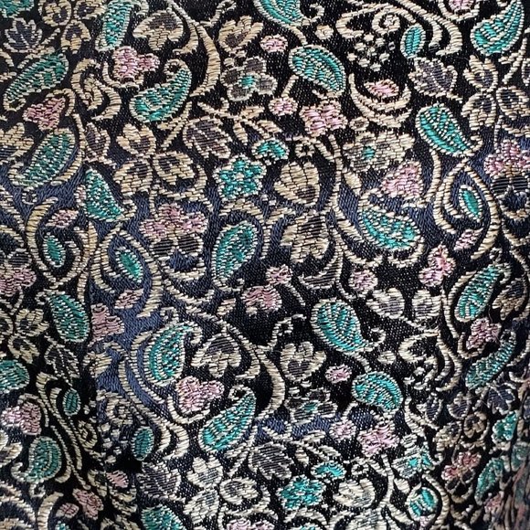 Vintage 40s Green Floral Metallic Sleeveless Top Side Zip‎ Gold Black XS/S - Picture 3 of 8